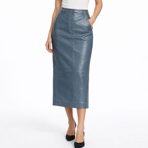 CO Leather Blue Pencil Skirt